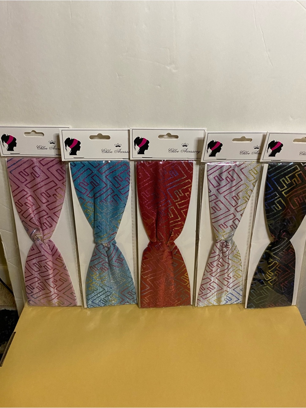 Assorted Shimmery Patterned Headwraps Pink, Blue, Red, White, Black. Choose one